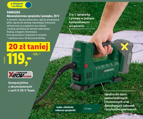 Akumulatorowa sprężarka i pompka 20V promocja w Lidl