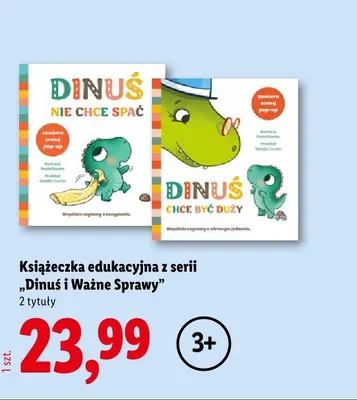 Książeczka edukacyjna z serii Dinuś i Ważne Sprawy Dinuś nie chce spać promocja w Lidl