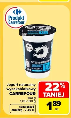 Jogurt naturalny wysokobiałkowy Carrefour promocja w Carrefour