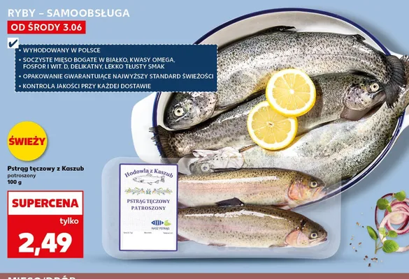 Pstrąg tęczowy z Kaszub patroszony Hodowla z Kaszub promocja w Kaufland