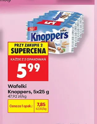 Wafelki Knoppers 5-pak promocja w Biedronka