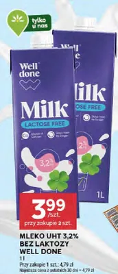 Mleko UHT 3,2% bez laktozy Well Done promocja w Stokrotka