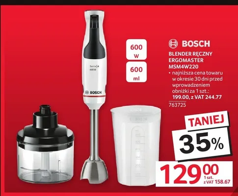 Blender ręczny BOSCH Ergomaster MSM4W220 600W 600ml promocja w Selgros
