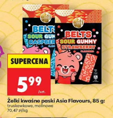 Żelki kwaśne paski malinowe Asia Flavours promocja w Biedronka