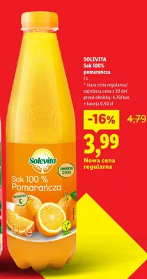Sok 100% pomarańcza Solevita promocja w Lidl
