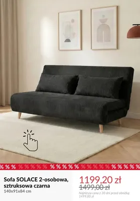 Sofa Solace 2-osobowa sztruksowa czarna promocja w Homla