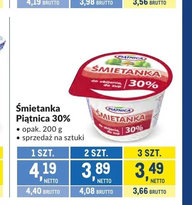 Śmietanka Piątnica 30% promocja w Makro