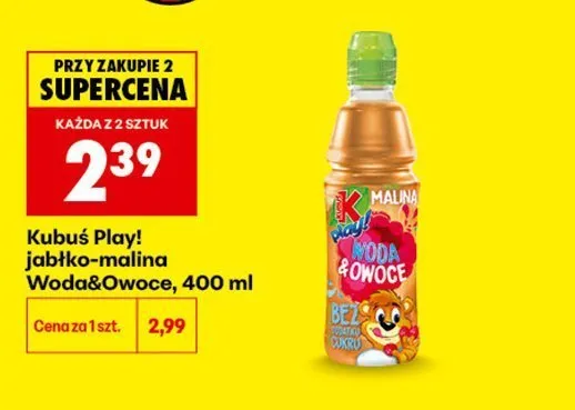 Napój Kubuś Play! jabłko-malina Woda&Owoce promocja w Biedronka