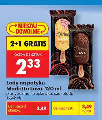 Lody na patyku Marletto Lava truskawka promocja w Biedronka