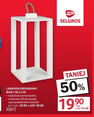 Lampion drewniany biały 38,5 cm promocja w Selgros