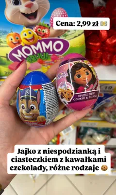 Jajko z niespodzianką i ciasteczkiem z kawałkami czekolady promocja w Dino