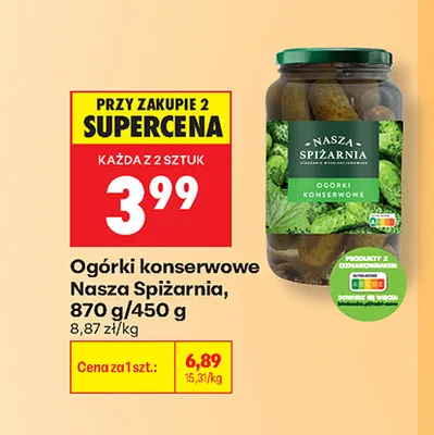 Ogórki konserwowe Nasza Spiżarnia promocja w Biedronka