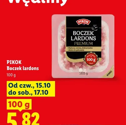 Boczek lardons premium Pikok promocja w Lidl