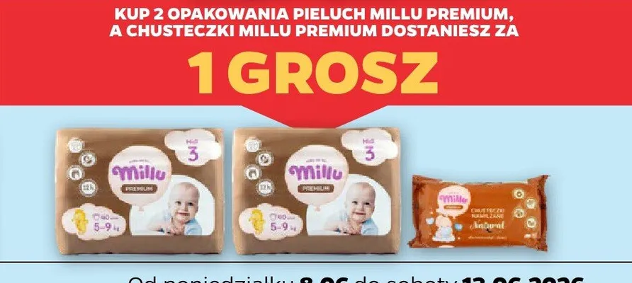 Pieluchy dziecięce Millu Premium promocja w Netto