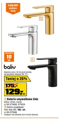 Bateria umywalkowa Side złoty Baliv promocja w OBI