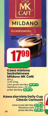 Kawa mielona bezkofeinowa Mildano MK Cafe promocja w Dino