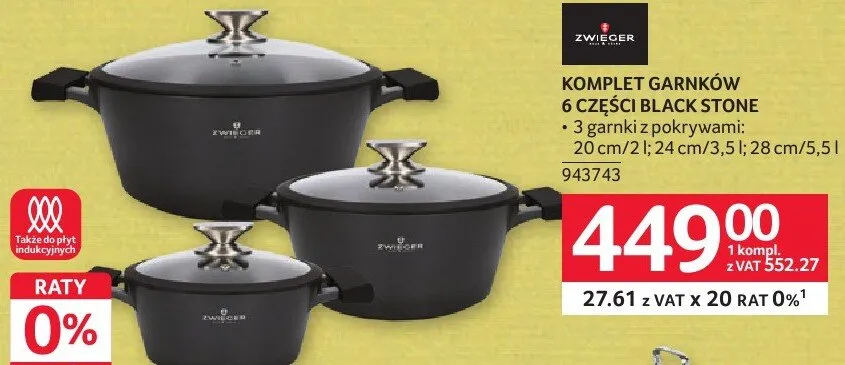Komplet garnków 6 części Black Stone Zwieger promocja w Selgros