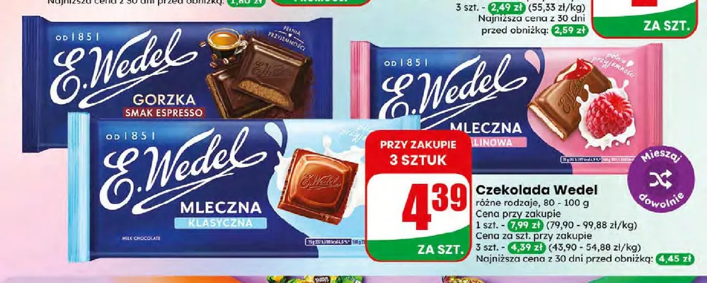Czekolada Mleczna Klasyczna E.Wedel promocja w Dino