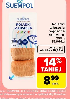 Roladki z łososia wędzone Suempol promocja w Carrefour