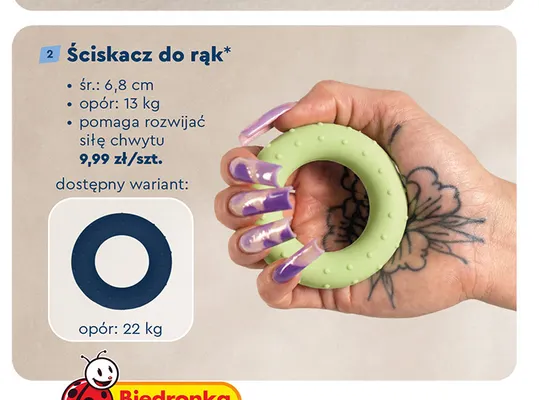 Ściskacz do rąk opór 22 kg promocja w Biedronka