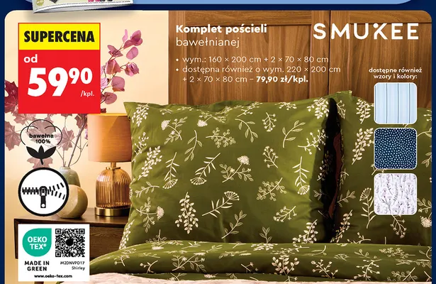Komplet pościeli bawełnianej Smukee 160x200 cm + 2x70x80 promocja w Biedronka
