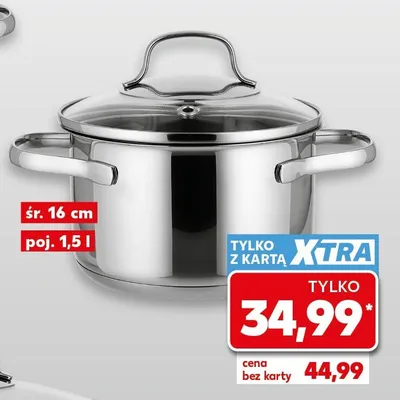 Garnek stalowy wielowarstwowe dno, ze szklaną pokrywką z wylotem pary śr. 16cm poj. 1,5l promocja w Kaufland