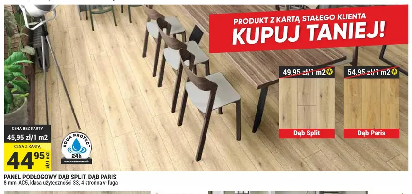 Panel podłogowy Dąb Split 8mm AC5 klasa użyteczności 33 4 stronna v-fuga promocja w Merkury Market