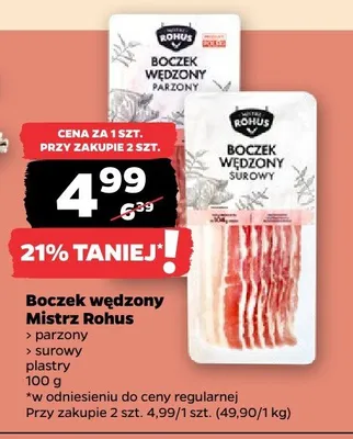 Boczek wędzony surowy Mistrz Rohus promocja w Netto