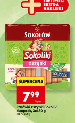 Parówki z szynki Sokoliki 2-pak Sokołów promocja w Biedronka