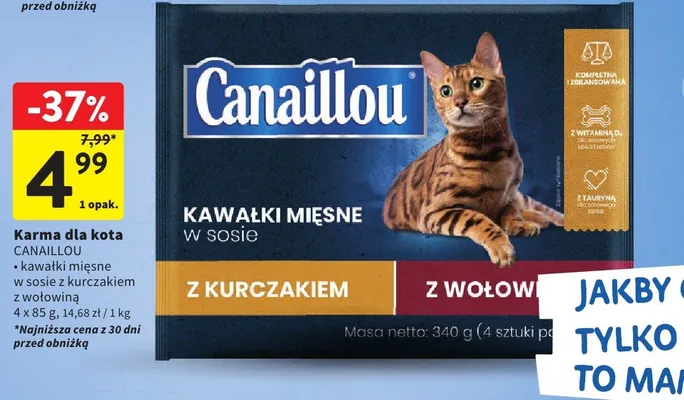 Karma dla kota kawałki mięsne w sosie z kurczakiem z wołowiną promocja w Intermarche