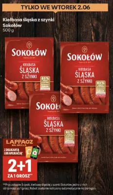 Kiełbasa śląska z szynki Sokołów promocja w Delikatesy Centrum