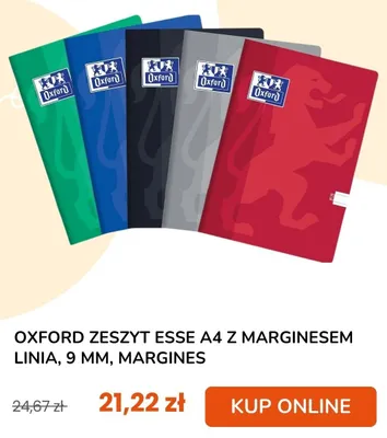 Zeszyt Oxford Esse A4 z marginesem linia 9 mm promocja w taniaksiazka.pl