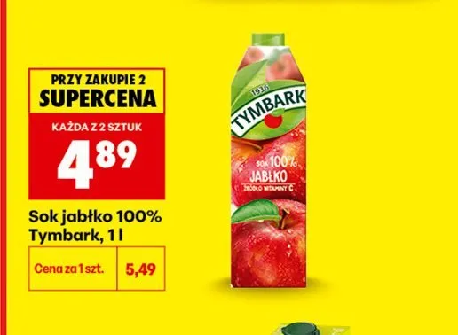 Sok jabłkowy 100% Tymbark promocja w Biedronka