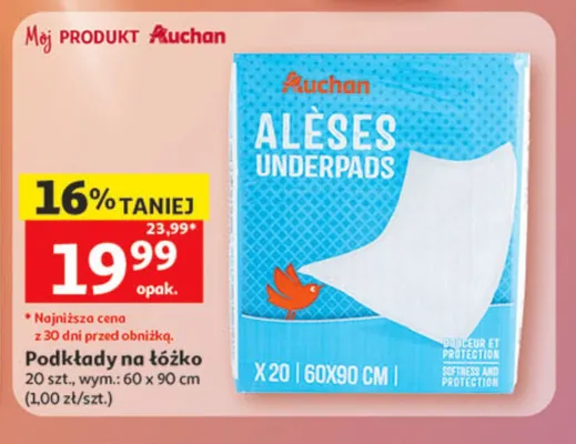 Podkłady na łóżko Auchan 60x90cm promocja w Auchan