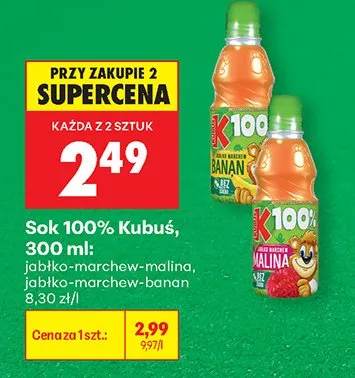 Sok 100% Kubuś jabłko-marchew-banan promocja w Biedronka