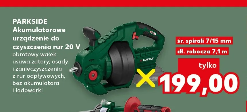 Akumulatorowe urządzenie do czyszczenia rur 20V Parkside promocja w Kaufland