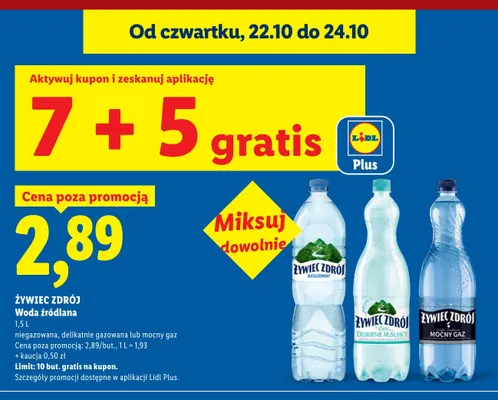 Woda źródlana delikatnie gazowana Żywiec Zdrój promocja w Lidl