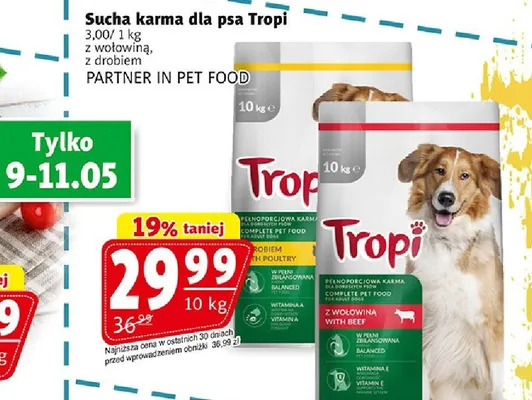 Sucha karma dla psa Tropi z drobiem Partner in Pet Food promocja w Prim Market