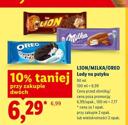 Lody na patyku Lion 90ml promocja w Lidl