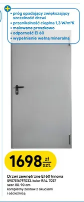 Drzwi zewnętrzne Ei 60 Innova szer. 90 cm Padilla promocja w Castorama