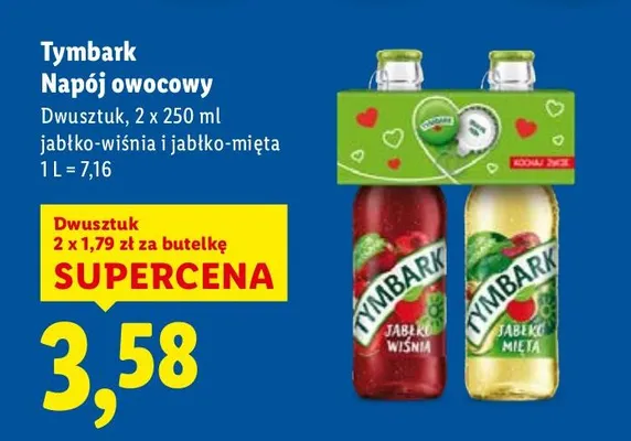 Napój owocowy dwusztuk jabłko-wiśnia i jabłko-mięta promocja w Lidl
