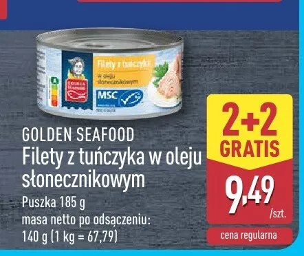 Filety z tuńczyka w oleju słonecznikowym Golden Seafood promocja w Aldi