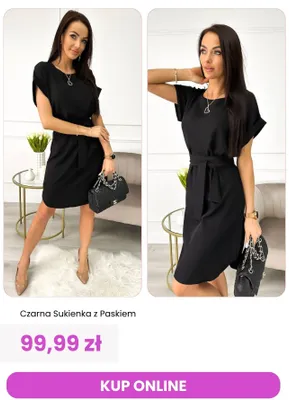 Sukienka czarna z paskiem ModnaKiecka.pl promocja w Modna Kiecka