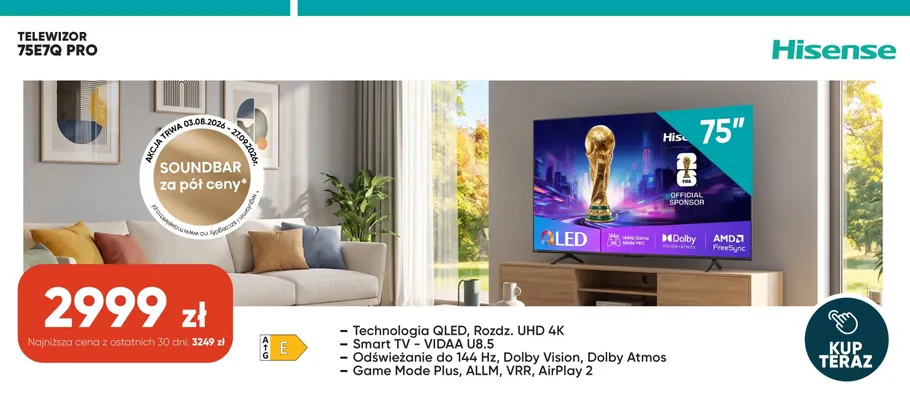 Telewizor Hisense 75E7Q Pro promocja w Max Elektro
