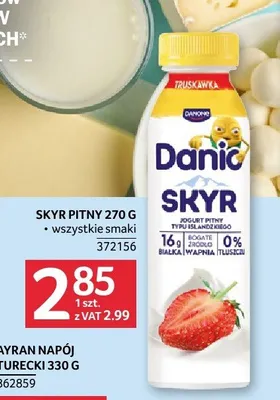 Jogurt typu islandzkiego Skyr pitny Danio promocja w Selgros