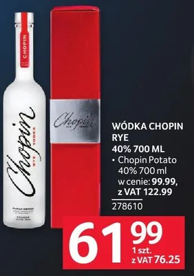 Wódka Chopin Rye 40% 700 ML promocja w Selgros