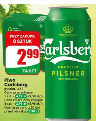 Piwo Carlsberg puszka 0,5l promocja w Dino
