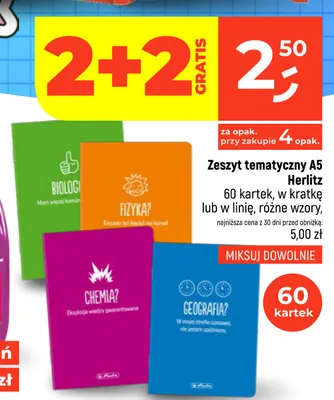 Zeszyt tematyczny A5 Herlitz w linię 60 kartek promocja w Dealz