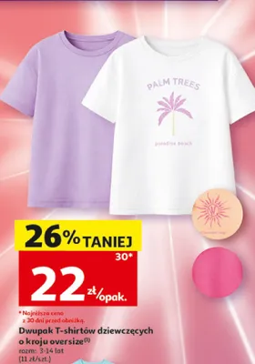 Dwupak T-shirtów dziewczęcych o kroju oversize Inextenso rozm. 3-14 lat promocja w Auchan