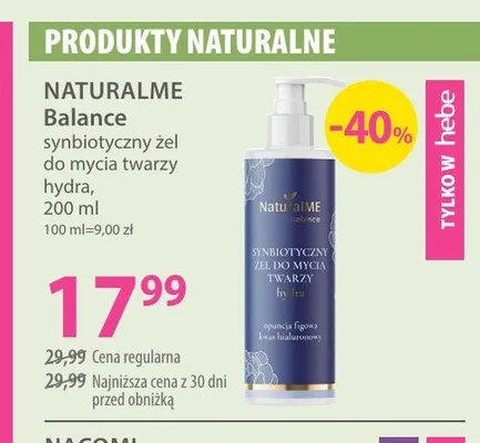 Synbiotyczny żel do mycia twarzy hydra NATURALME Balance promocja w Hebe